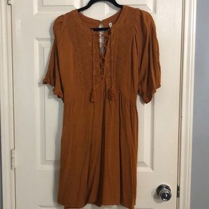 Xhilaration Yellow Boho Lace Up Dress